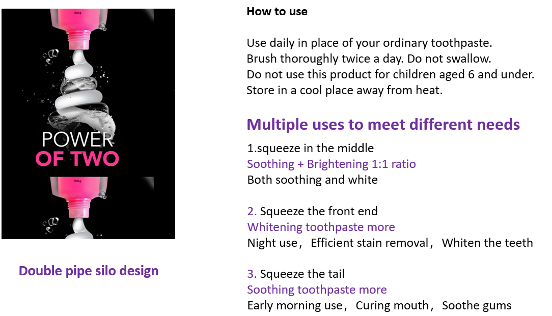 Dentifricio a doppio effetto in tubetto Double tube dual effect toothpaste